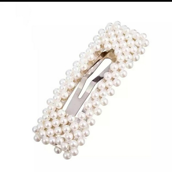 IVORY PEARL CLIP ON BARETTES  PAIR  GLAM PROM BOHO WEDDING SPRING DRESSY - Picture 8 of 9